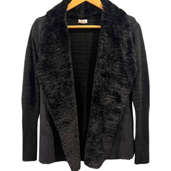 WestPort metallic Black Faux Fur Cardigan Size XS - Picture 1 of 6